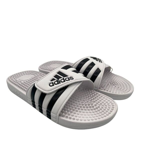 Adidas White Black Striped Massaging Sliding Sandals Unisex M6/W7🤍🖤🤍 - Picture 1 of 7